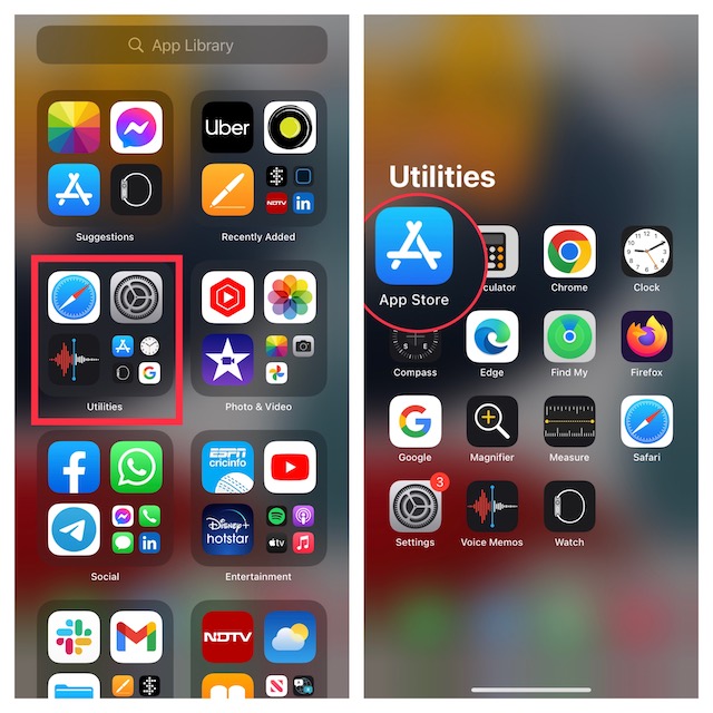 యాప్ స్టోర్ని కనుగొనడానికి యాప్ లైబ్రరీని ఉపయోగించండి